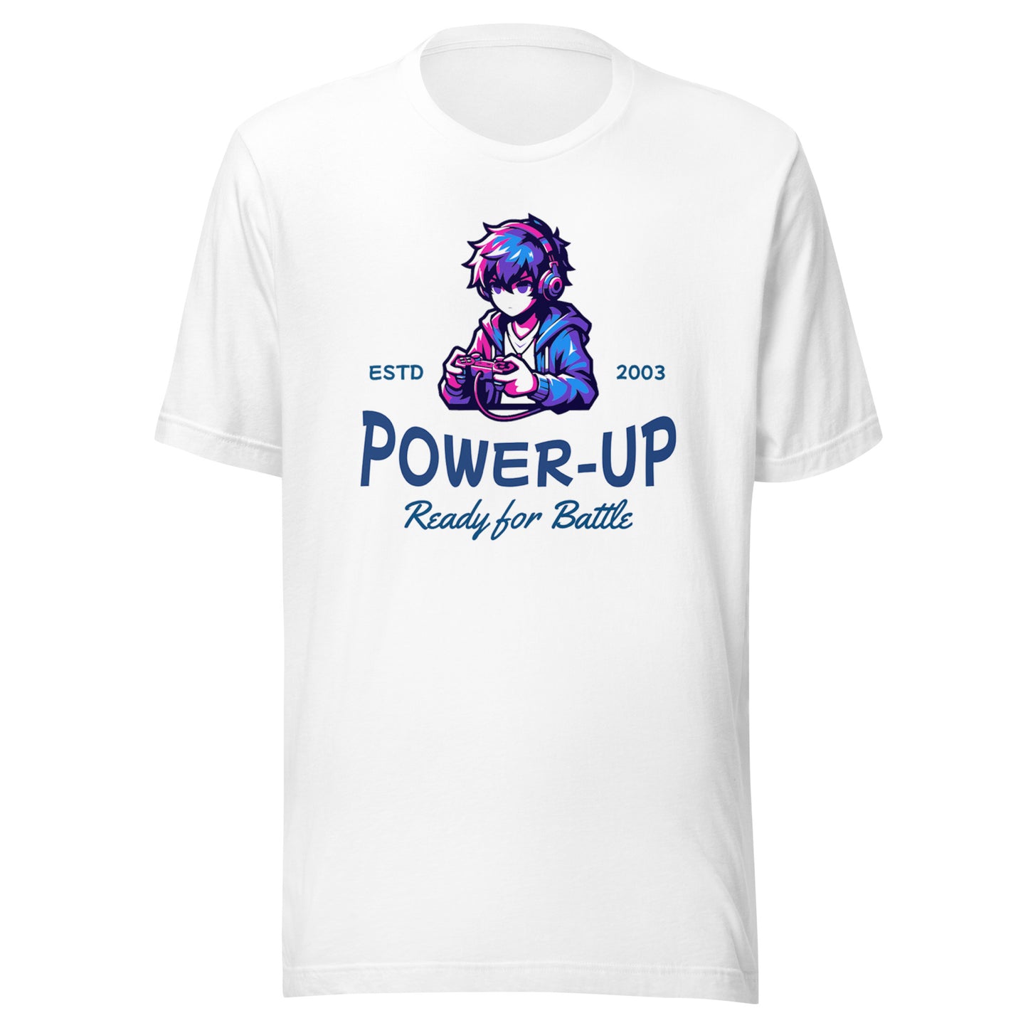 Graphic t-shirt featuring a vibrant illustration of an anime gamer who is powered up and ready to go