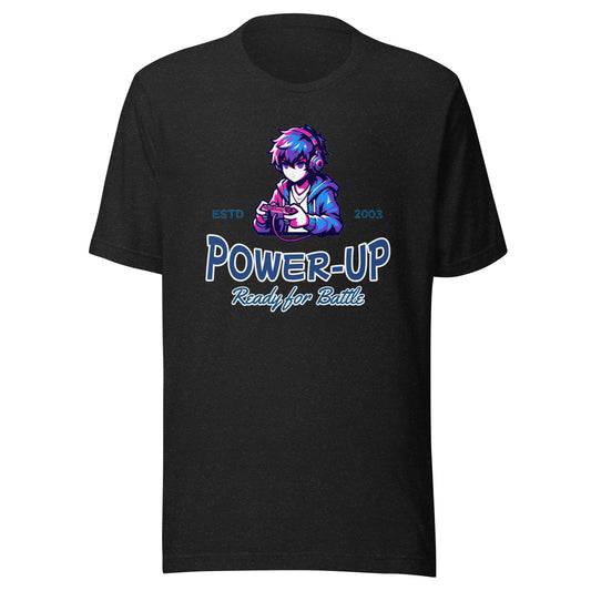 Graphic t-shirt featuring a vibrant illustration of an anime gamer who is powered up and ready to go