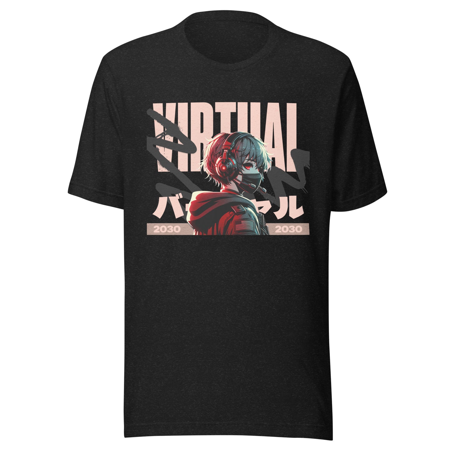 Graphic t-shirt featuring a vibrant illustration an anime character immersed in virtual reality