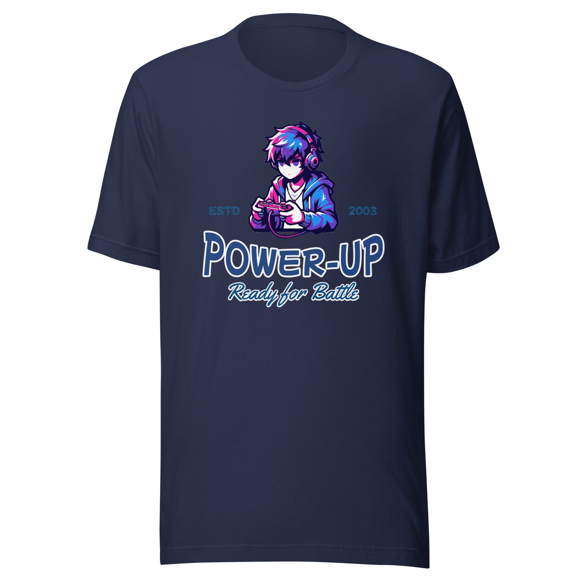 Graphic t-shirt featuring a vibrant illustration of an anime gamer who is powered up and ready to go