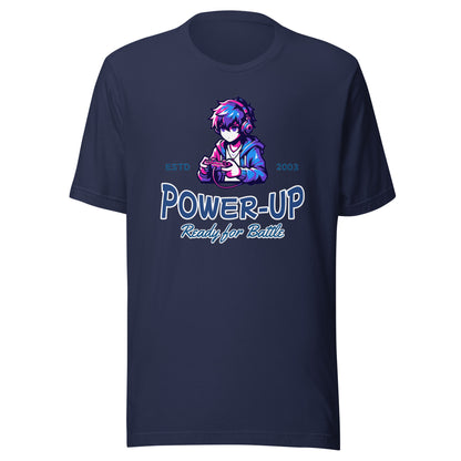 Graphic t-shirt featuring a vibrant illustration of an anime gamer who is powered up and ready to go