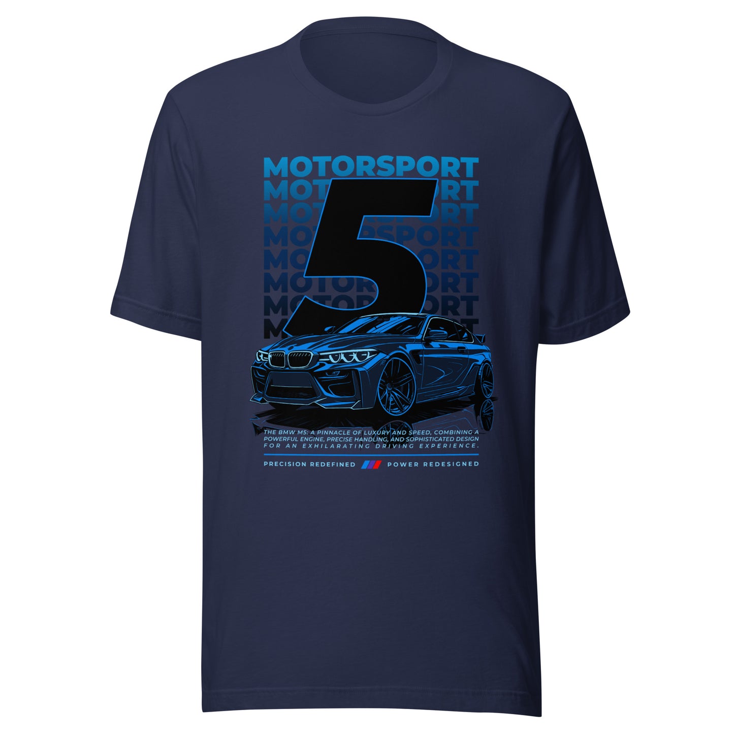 Graphic t-shirt featuring a vibrant illustration a Model 5 BMW drawn in anime style