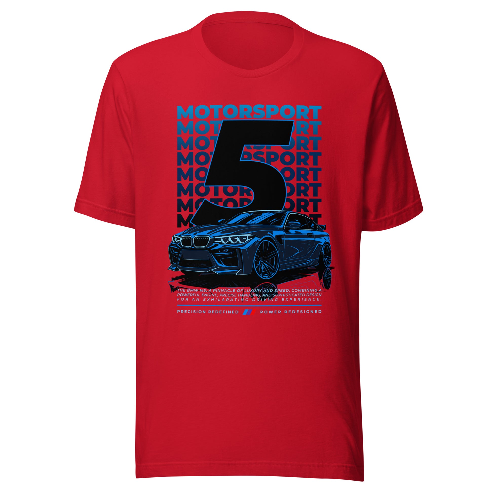 Graphic t-shirt featuring a vibrant illustration a Model 5 BMW drawn in anime style