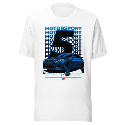 Graphic t-shirt featuring a vibrant illustration a Model 5 BMW drawn in anime style